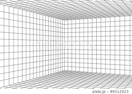 Black and white 3d digital two points perspective grid room 89312023