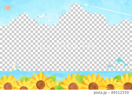 Cute hand-painted sunflower and seascape illustration Cute hand-painted sunflower and seascape illustration 89312550