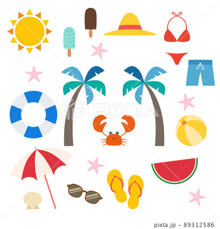 夏のビーチリゾートイラストセットのイラスト素材