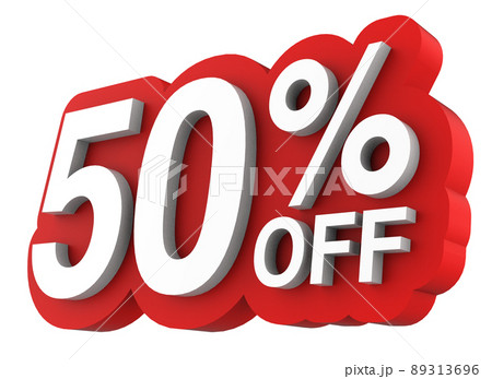 Sale tag number for 50% discount promotion. 3D illustration 89313696