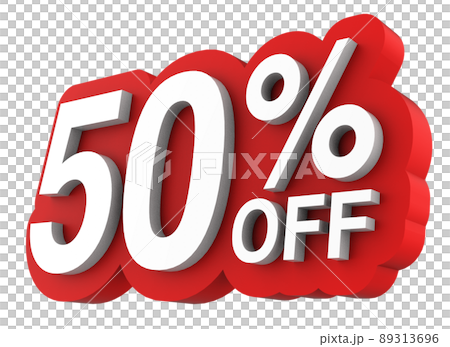 Sale tag number for 50% discount promotion. 3D illustration 89313696