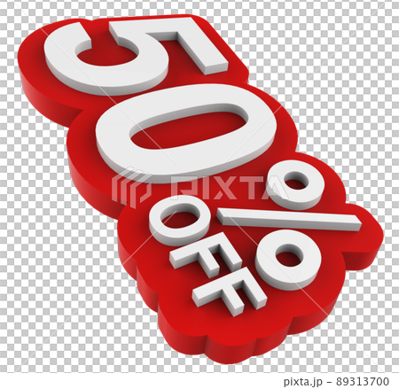 Sale tag number for 50% discount promotion. 3D illustration 89313700