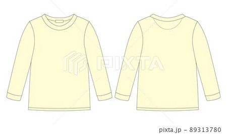 Childrens technical sketch sweatshirt. Kids wear jumper design template collection. Front and back view. Yellow color. Childrens technical sketch sweatshirt. Kids wear jumper design template collection. Front and back view. Yellow color. 89313780