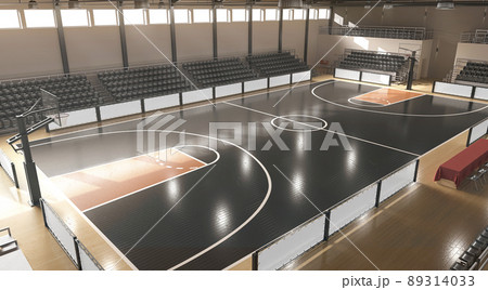 Basketball court with tribune and banners mockup, top view 89314033