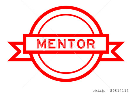 Vintage red color round label banner with word mentor on white background 89314112