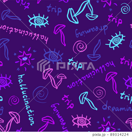 Trippy vector seamless pattern with mushrooms eyes 89314224