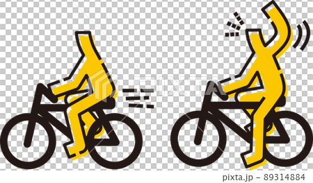 自転車で走る人と手を振る人。2人の棒人間。 89314884