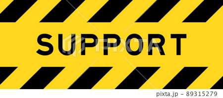 Yellow and black color with line striped label banner with word support 89315279