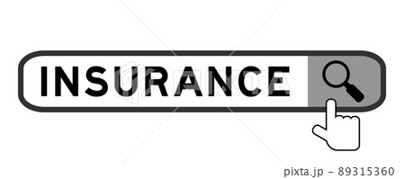 Search banner in word insurance with hand over magnifier icon on white background Search banner in word insurance with hand over magnifier icon on white background 89315360