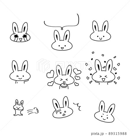 イラスト素材セット かわいいウサギのキャラクターのカットイラスト11 白黒うさぎ 主線ありのイラスト素材 3159