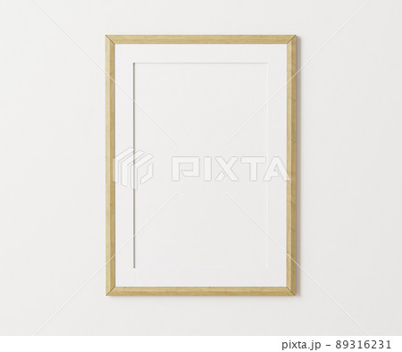 Wooden portrait frame with mat mockup on white wall, 3:4 ratio, 30x40 cm, 18x24". empty poster frame mock up,. 3d rendering Wooden portrait frame with mat mockup on white wall, 3:4 ratio, 30x40 cm, 18x24". empty poster frame mock up,. 3d rendering 89316231