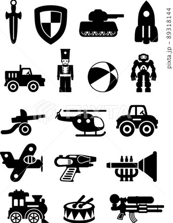 Set of different silhouettes children toys isolated on white background. 89318144