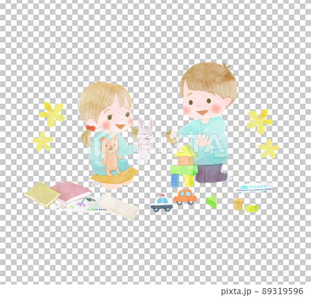 おもちゃで遊ぶ園児の手書き風イラスト 89319596