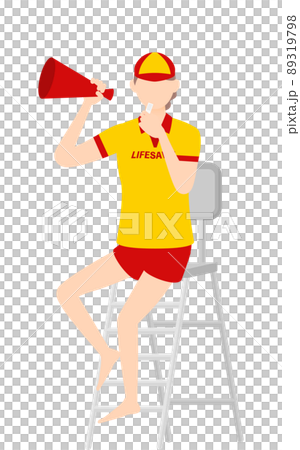 Female life saver poses, whistle from the watch stand 89319798