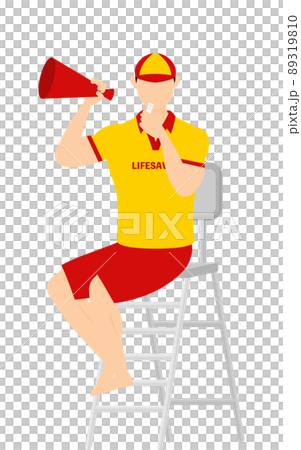 Male life saver poses, whistle from watch stand 89319810