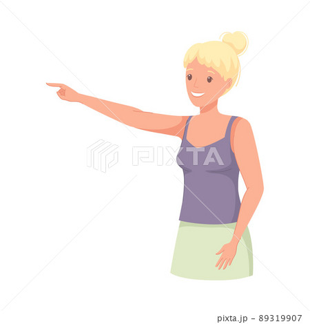 Woman Character Indicating Something Pointing with Index Finger as Hand Gesture Specifying Direction Vector Illustration 89319907