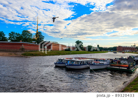 Pleasure boats standing at the berth at the Neva river near Peter and Paul fortress in Saint Petersburg, Russia Pleasure boats standing at the berth at the Neva river near Peter and Paul fortress in Saint Petersburg, Russia 89320433