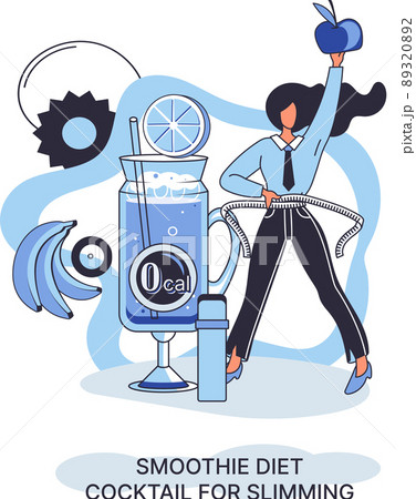 Smoothie as healthy diet cocktail for slimming tiny person concept. Vegan detox food and drink metaphor 89320892