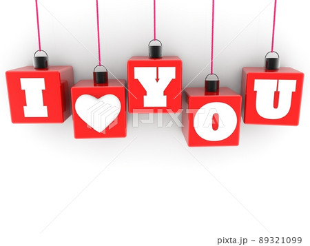 I love you concept on hanging red toy blocks on white background 89321099