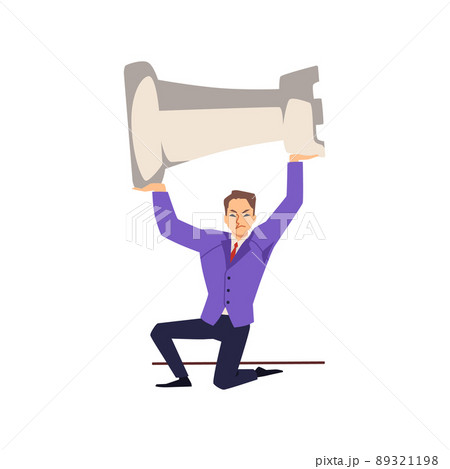 Office man character holding huge white chess figure rook flat style Office man character holding huge white chess figure rook flat style 89321198