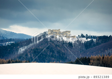 The medieval castle Lietava in winter, Slovakia. The medieval castle Lietava in winter, Slovakia. 89321389