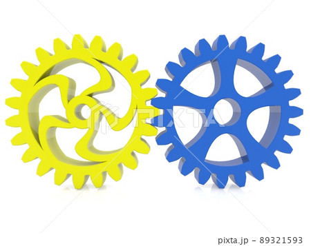The two gears are connected to each other in the national colors of Ukraine 89321593