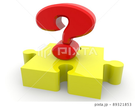 A piece of yellow puzzle with a red question mark 89321853