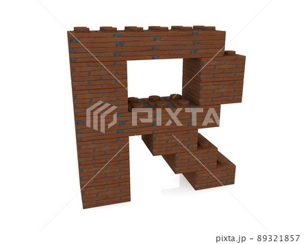 Letter R from a brick-textured toy block 89321857