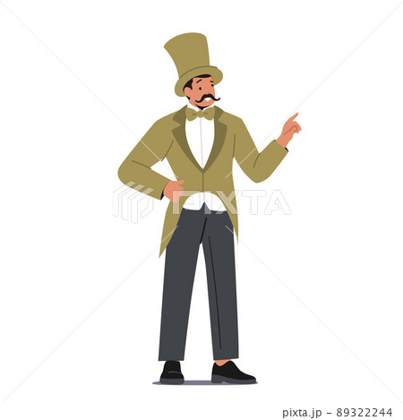 Circus Performer, Ringmaster Character in Top Hat and Vintage Tailcoat Costume. Isolated Man Announcer, Showman Magician 89322244