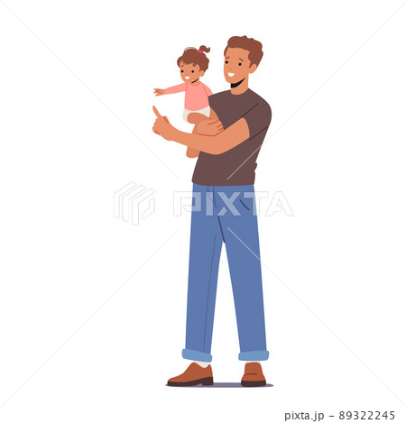 Dad Playing with Child, Family Leisure, Game. Happy Father Character Play and Fun with Baby Daughter. Parenthood 89322245