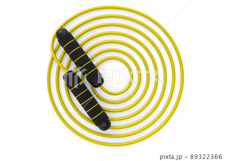Yellow skipping rope or jumping rope isolated on white background. 3d rendering of sport equipment for active training, workout or exercises in gym 89322366