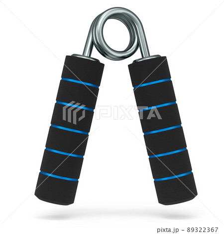 Iron hand expander or resistance band with rubber handle isolated on white background. 3d rendering of sport equipment for fitness, trx and powerlifting 89322367