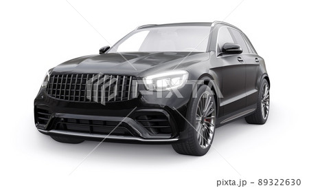 An expensive, ultra-fast sports SUV car for exciting driving in the city, on the highway and on the race track. 3D model of a black car on a white isolated background. 3d rendering. 89322630