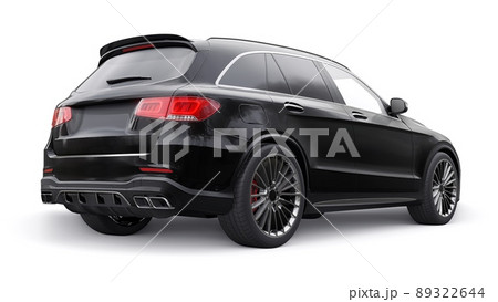 An expensive, ultra-fast sports SUV car for exciting driving in the city, on the highway and on the race track. 3D model of a black car on a white isolated background. 3d rendering. 89322644