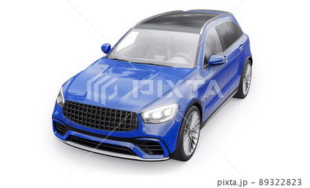 An expensive, ultra-fast sports SUV car for exciting driving in the city, on the highway and on the race track. 3D model of a blue car on a white isolated background. 3d rendering. 89322823