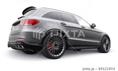 An expensive, ultra-fast sports SUV car for exciting driving in the city, on the highway and on the race track. 3D model of a gray car on a white isolated background. 3d rendering. 89322854