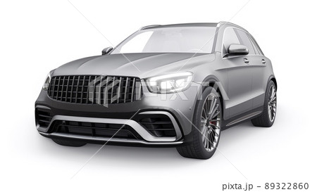 An expensive, ultra-fast sports SUV car for exciting driving in the city, on the highway and on the race track. 3D model of a gray car on a white isolated background. 3d rendering. 89322860