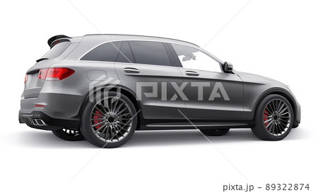 An expensive, ultra-fast sports SUV car for exciting driving in the city, on the highway and on the race track. 3D model of a gray car on a white isolated background. 3d rendering. 89322874