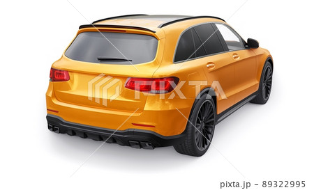 An expensive, ultra-fast sports SUV car for exciting driving in the city, on the highway and on the race track. 3D model of a orange car on a white isolated background. 3d rendering. 89322995