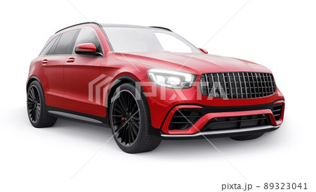 An expensive, ultra-fast sports SUV car for exciting driving in the city, on the highway and on the race track. 3D model of a red car on a white isolated background. 3d rendering. 89323041