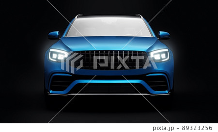 An expensive, ultra-fast sports SUV car for exciting driving in the city, on the highway and on the race track. 3D model of a blue car on a black isolated background. 3d rendering. An expensive, ultra-fast sports SUV car for exciting driving in the city, on the highway and on the race track. 3D model of a blue car on a black isolated background. 3d rendering. 89323256