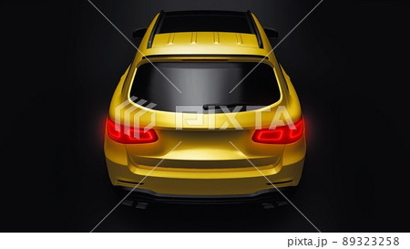 An expensive, ultra-fast sports SUV car for exciting driving in the city, on the highway and on the race track. 3D model of a gold car on a black isolated background. 3d rendering. An expensive, ultra-fast sports SUV car for exciting driving in the city, on the highway and on the race track. 3D model of a gold car on a black isolated background. 3d rendering. 89323258