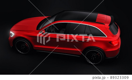 An expensive, ultra-fast sports SUV car for exciting driving in the city, on the highway and on the race track. 3D model of a red car on a black isolated background. 3d rendering. An expensive, ultra-fast sports SUV car for exciting driving in the city, on the highway and on the race track. 3D model of a red car on a black isolated background. 3d rendering. 89323309