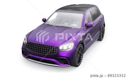An expensive, ultra-fast sports SUV car for exciting driving in the city, on the highway and on the race track. 3D model of a purple car on a white isolated background. 3d rendering. 89323352