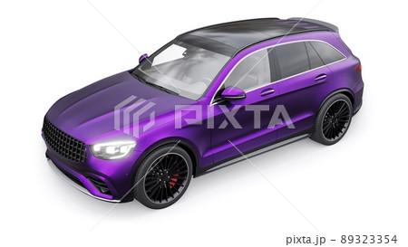 An expensive, ultra-fast sports SUV car for exciting driving in the city, on the highway and on the race track. 3D model of a purple car on a white isolated background. 3d rendering. 89323354
