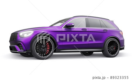 An expensive, ultra-fast sports SUV car for exciting driving in the city, on the highway and on the race track. 3D model of a purple car on a white isolated background. 3d rendering. 89323355