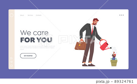 Using Talented Employee Landing Page Template. Businessman Boss or HR Manager Watering Talented Staff in Pot 89324761