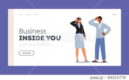 Business People Communicate Landing Page Template. Characters Ask, Searching Solution, Businesspeople Conversation 89324778