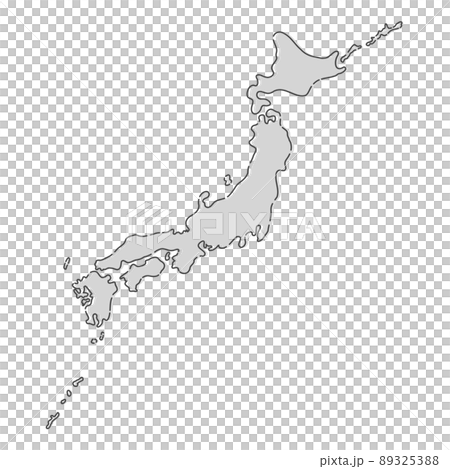 かわいい手書きの日本地図 - 薄いグレーのシンプルな日本列島 - ゆるい塗りとやわらかな黒線 89325388