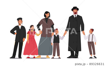 Traditional Jewish Family, Orthodox Jew Parents and Children Characters. Israel People Mature and Young Generations 89326631